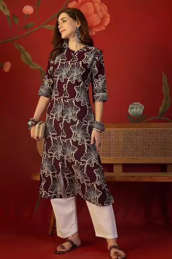 Purple print rayon kurti