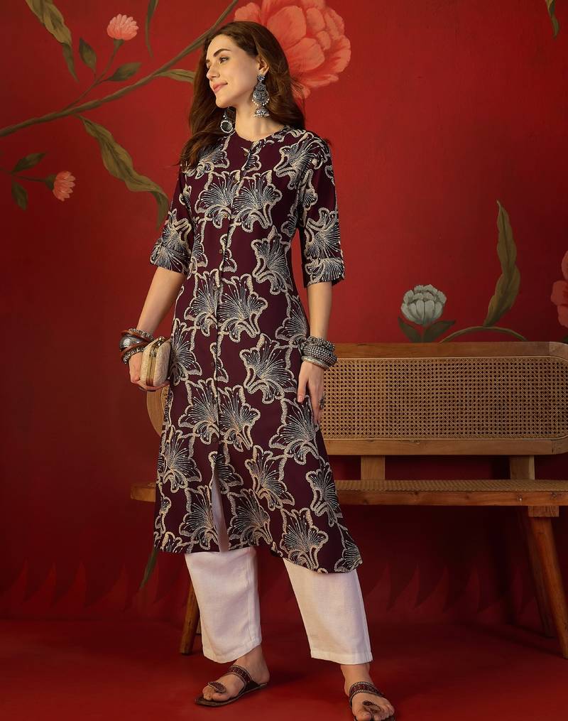 Purple print rayon kurti