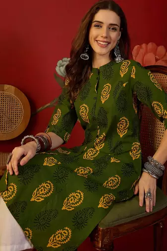 Green print cotton kurti
