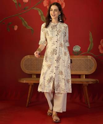 Off white print rayon kurti 1