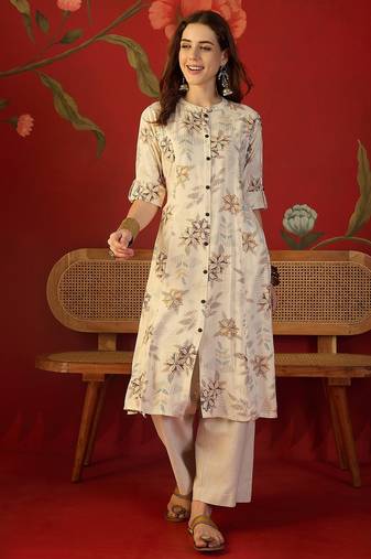 Off white print rayon kurti