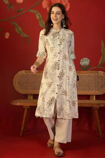 Off white print rayon kurti