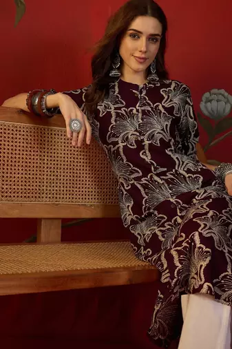Purple print rayon kurti