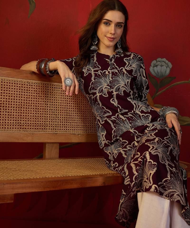 Purple print rayon kurti
