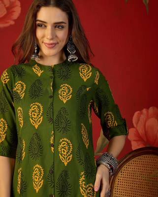 Green print cotton kurti 5