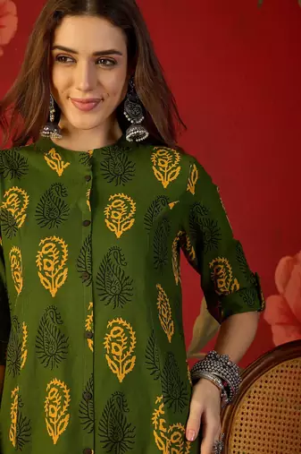 Green print cotton kurti