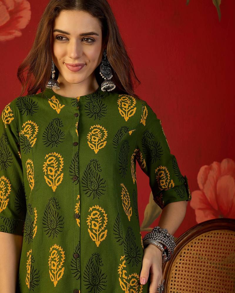 Green print cotton kurti