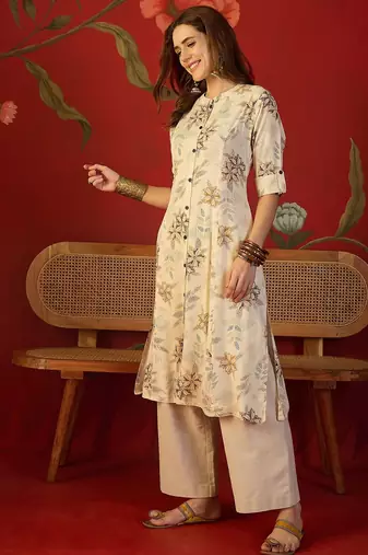 Off white print rayon kurti