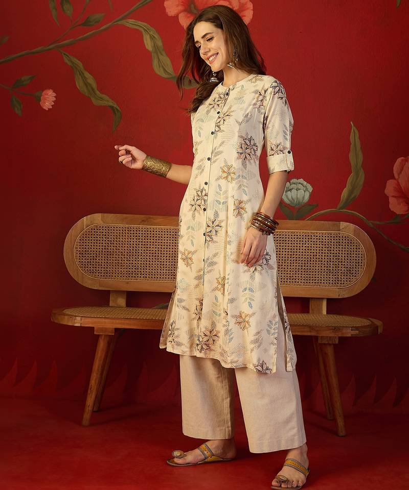 Off white print rayon kurti