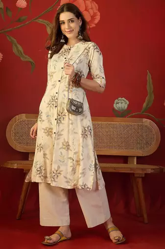 Off white print rayon kurti