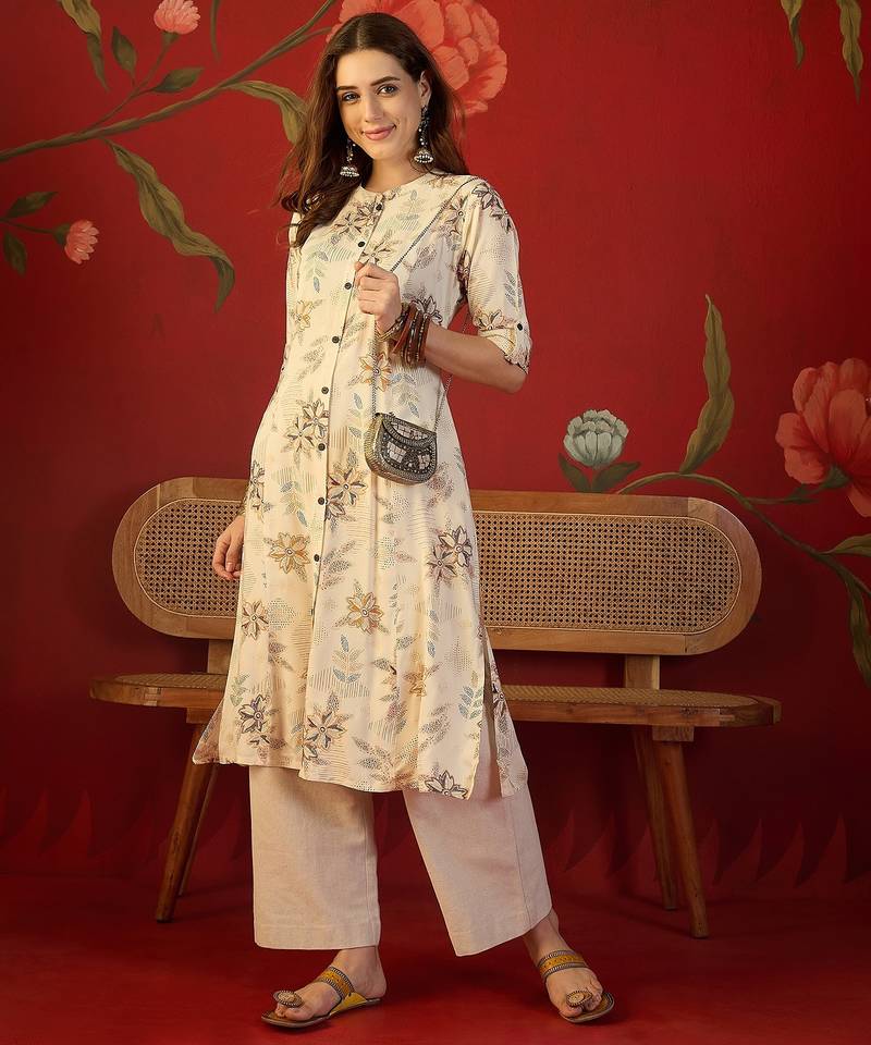 Off white print rayon kurti