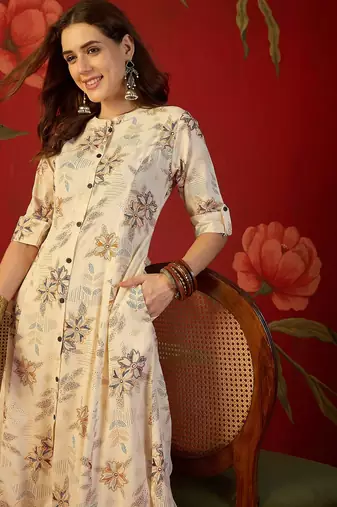 Off white print rayon kurti