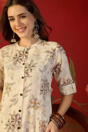 Off white print rayon kurti