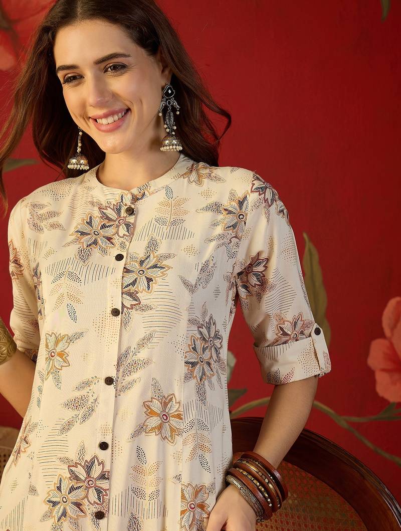 Off white print rayon kurti