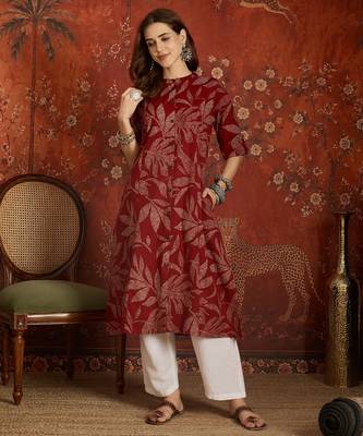 Maroon printed cotton kurti 1
