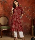 Maroon printed cotton kurti