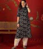 Black floral print cotton kurti