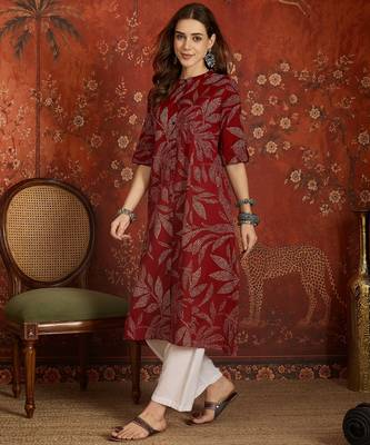 Maroon printed cotton kurti 2