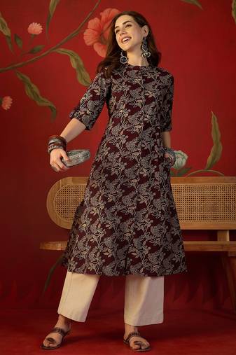 Maroon print cotton kurti