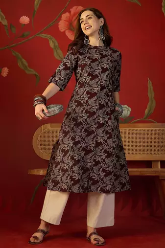 Maroon print cotton kurti