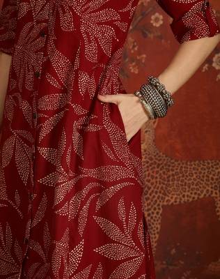 Maroon printed cotton kurti 3