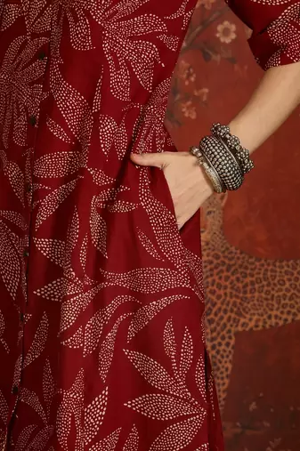 Maroon printed cotton kurti