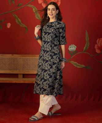 Black floral print cotton kurti 2