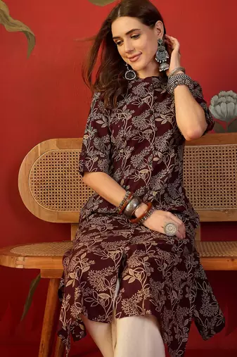 Maroon print cotton kurti