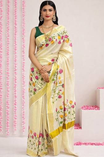 Rose Kasavu Tissue Blouse Sarees