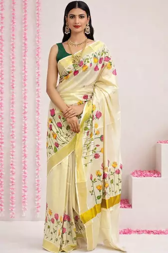Rose Kasavu Tissue Blouse Sarees