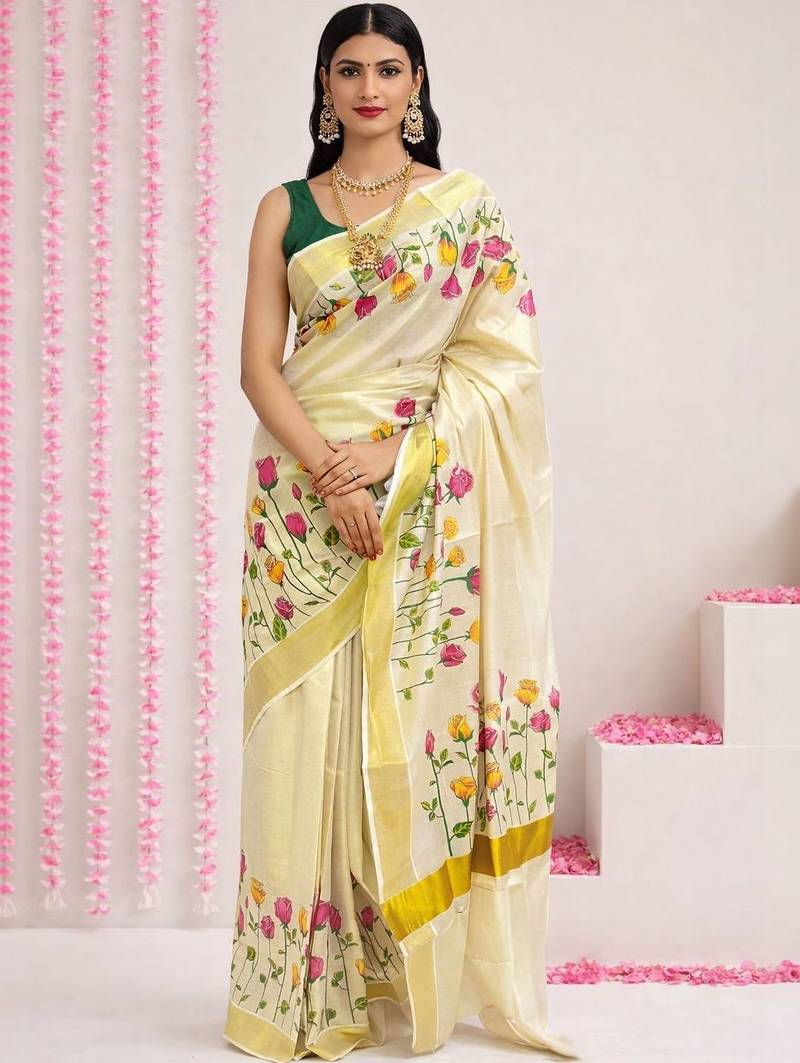 Rose Kasavu Tissue Blouse Sarees