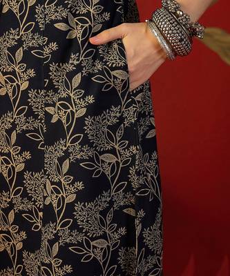 Black floral print cotton kurti 3