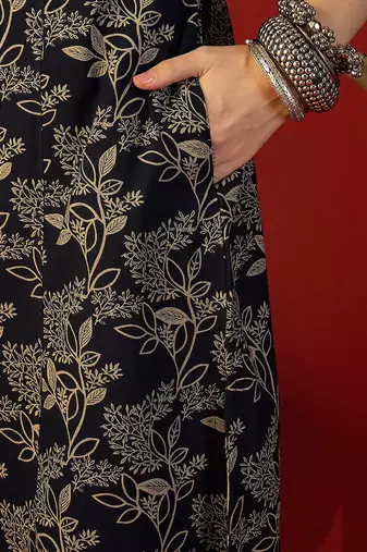 Black floral print cotton kurti