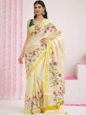 Rose Kasavu Tissue Blouse Sarees 2