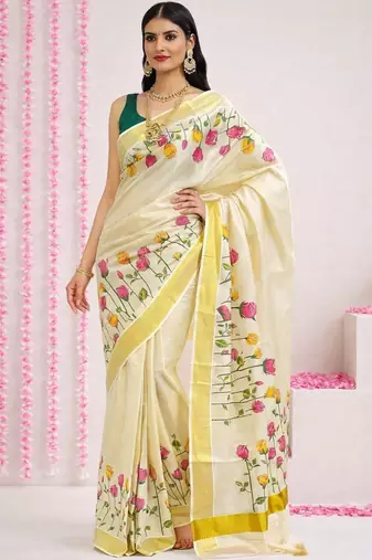 Rose Kasavu Tissue Blouse Sarees