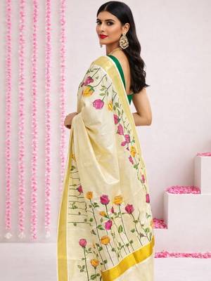 Rose Kasavu Tissue Blouse Sarees 3