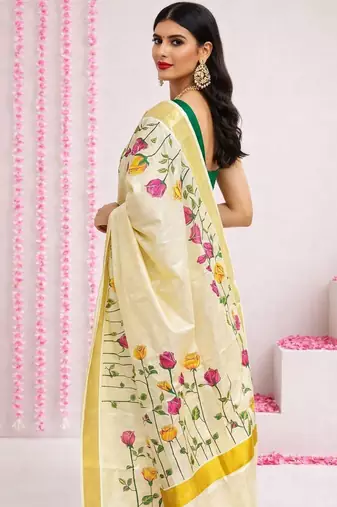 Rose Kasavu Tissue Blouse Sarees