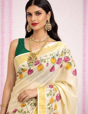 Rose Kasavu Tissue Blouse Sarees 5