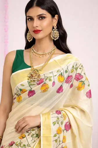 Rose Kasavu Tissue Blouse Sarees