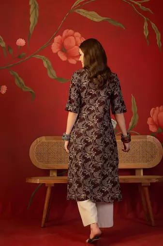 Maroon print cotton kurti