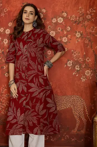 Maroon printed cotton kurti