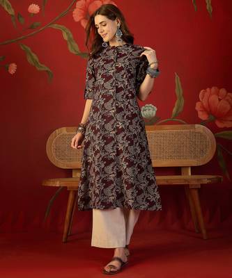 Maroon print cotton kurti 5