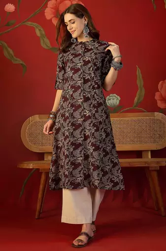 Maroon print cotton kurti