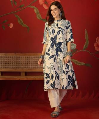 Off white print cotton kurti 1