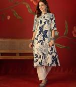Off white print cotton kurti