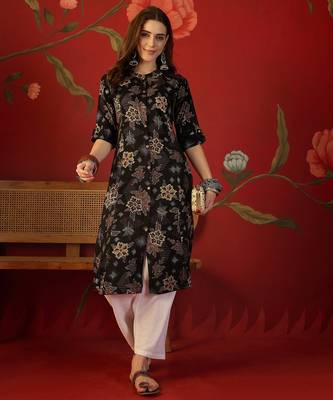 Black print rayon kurti 1