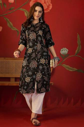 Black print rayon kurti