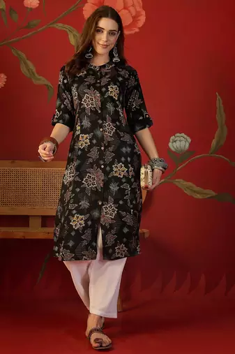 Black print rayon kurti