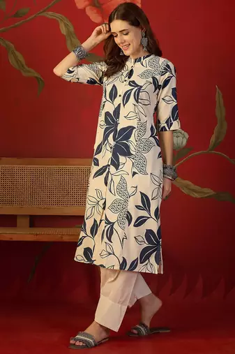 Off white print cotton kurti