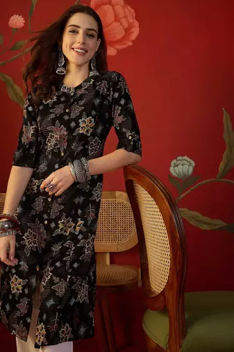 Black print rayon kurti